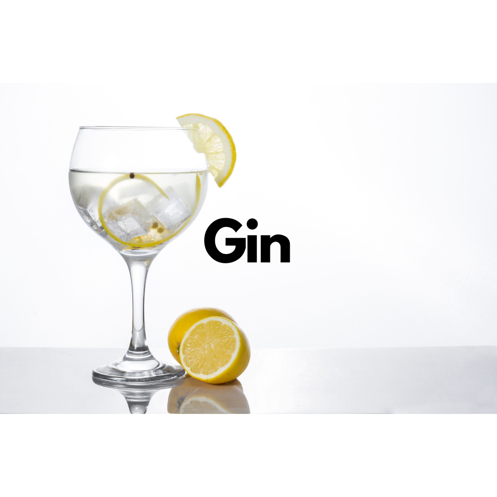 Glas med Gin og tekst Gin