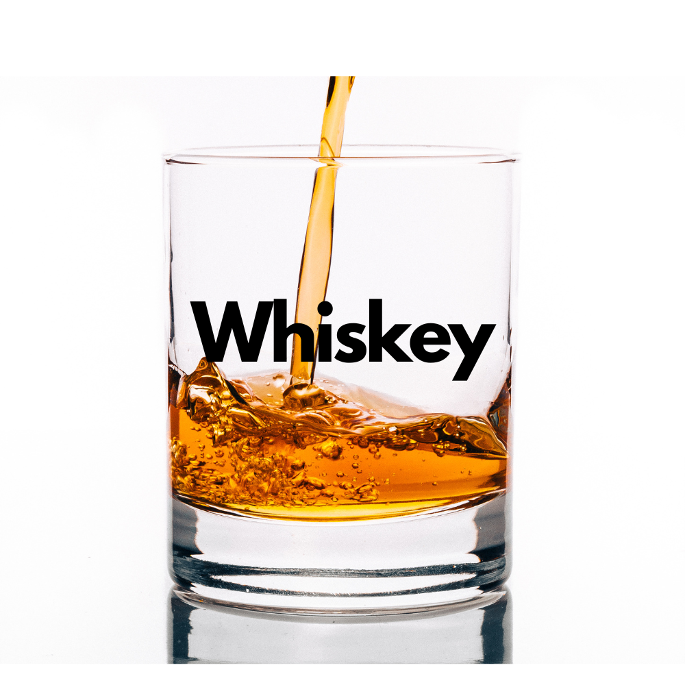 Glas med whisky og tekst whisky